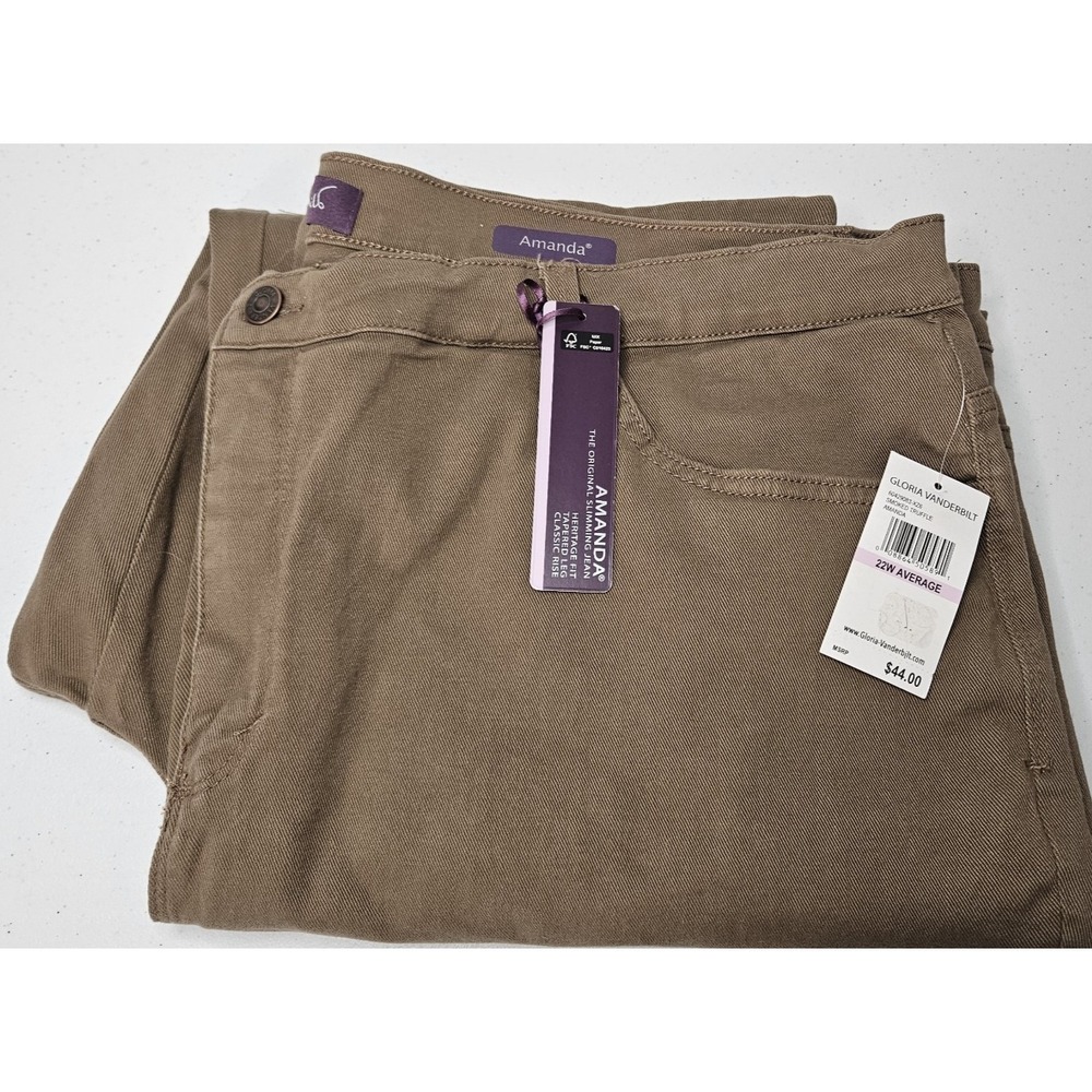 Gloria Vanderbilt Amanda Jeans Women 22W Brown Truffle Denim Stretch UNUSED
